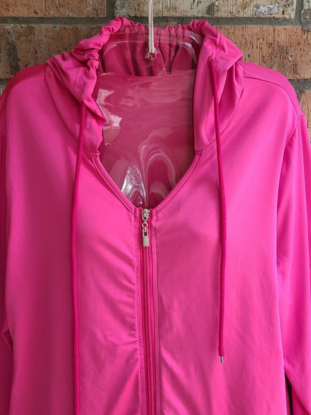 SHEIN Curve Womens Top Hoodie Full Zip Kangaroo Pockets Pink Size 2XL - Picture 3 of 9